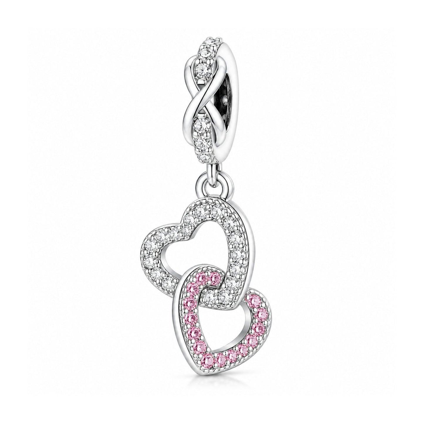 Interlocking Heart Dangle Sterling Silver Charm Hallmarked S925 for Charm Bracelet and Necklace