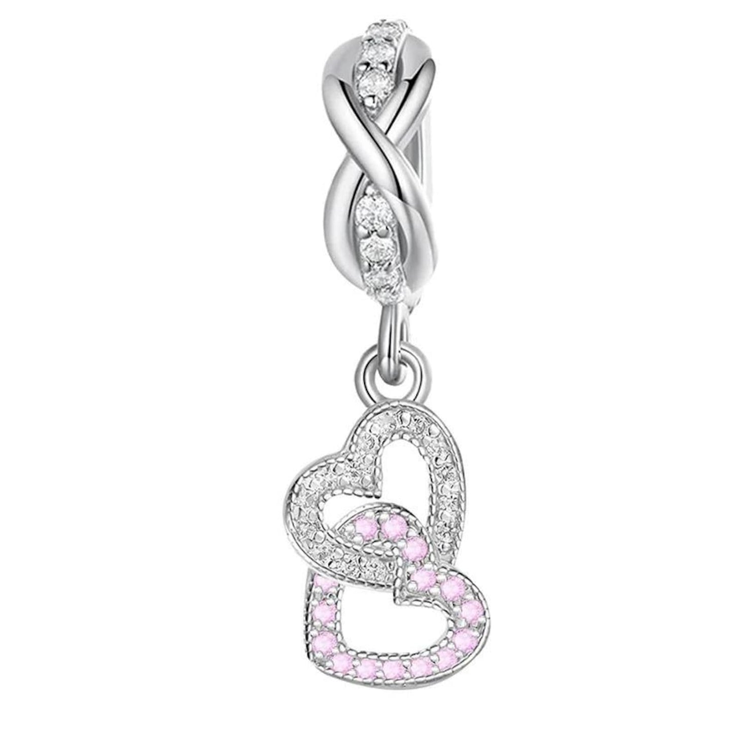 Interlocking Heart Dangle Sterling Silver Charm Hallmarked S925 for Charm Bracelet and Necklace