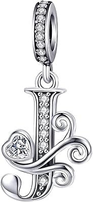 Classic Alphabet Letters A to Z Sterling Silver Dangle Charm Hallmarked S925 for Charm Bracelet and Necklace