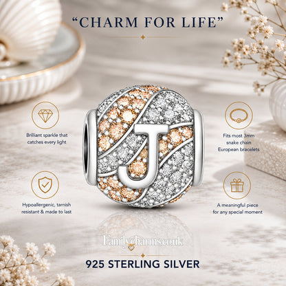 Alphabets Letter J Sterling Silver Charm Hallmarked S925 for Charm Bracelet and Necklace