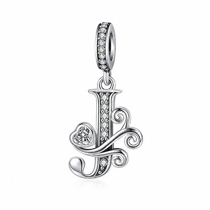 Classic Alphabet Letters A to Z Sterling Silver Dangle Charm Hallmarked S925 for Charm Bracelet and Necklace