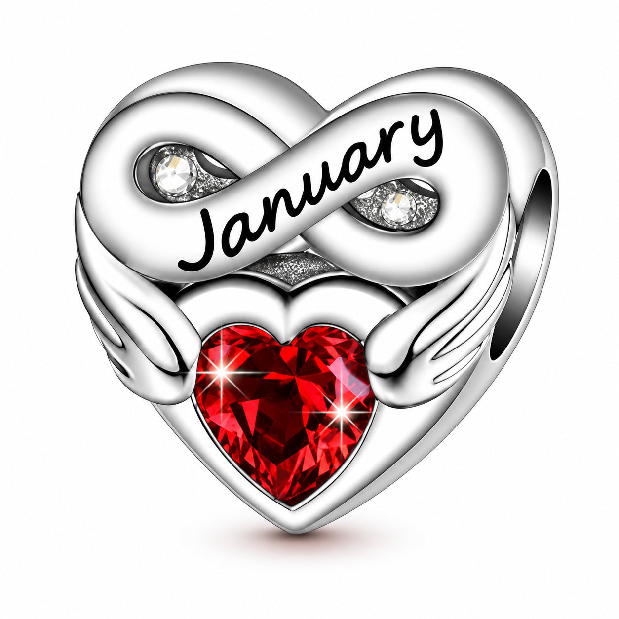 January Birthstone Months Heart Charm for Bracelet, S925 Sterling Silver