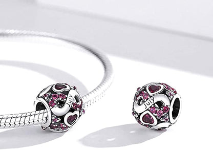 July Birthstone Infinity Birthday Bead Sterling Silver Charm Hallmarked S925 for Charm Bracelet and Necklace