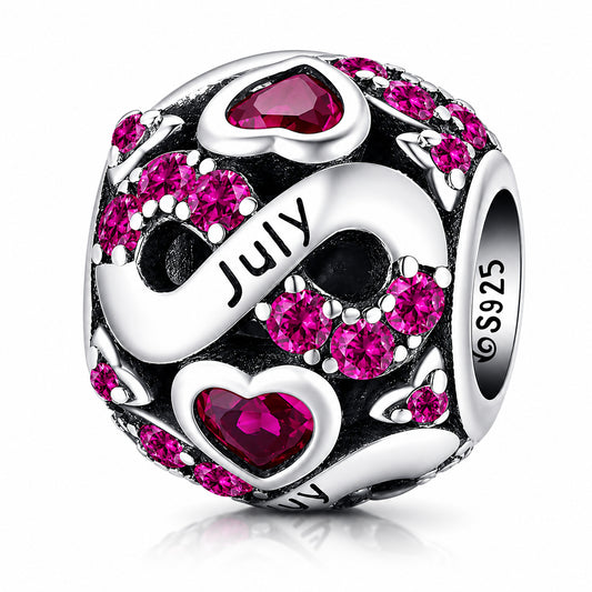 July Birthstone Infinity Birthday Bead Sterling Silver Charm Hallmarked S925 for Charm Bracelet and Necklace