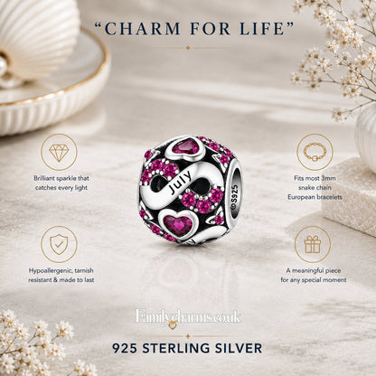 July Birthstone Infinity Birthday Bead Sterling Silver Charm Hallmarked S925 for Charm Bracelet and Necklace