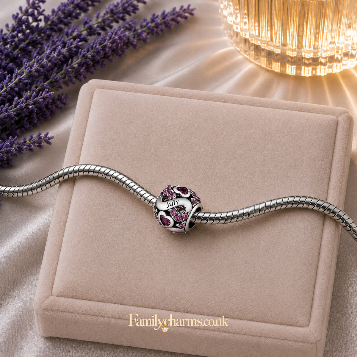 July Birthstone Infinity Birthday Bead Sterling Silver Charm Hallmarked S925 for Charm Bracelet and Necklace