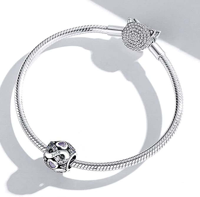 June Birthstone Infinity Birthday Bead Charm for Bracelet, S925 Sterling Silver