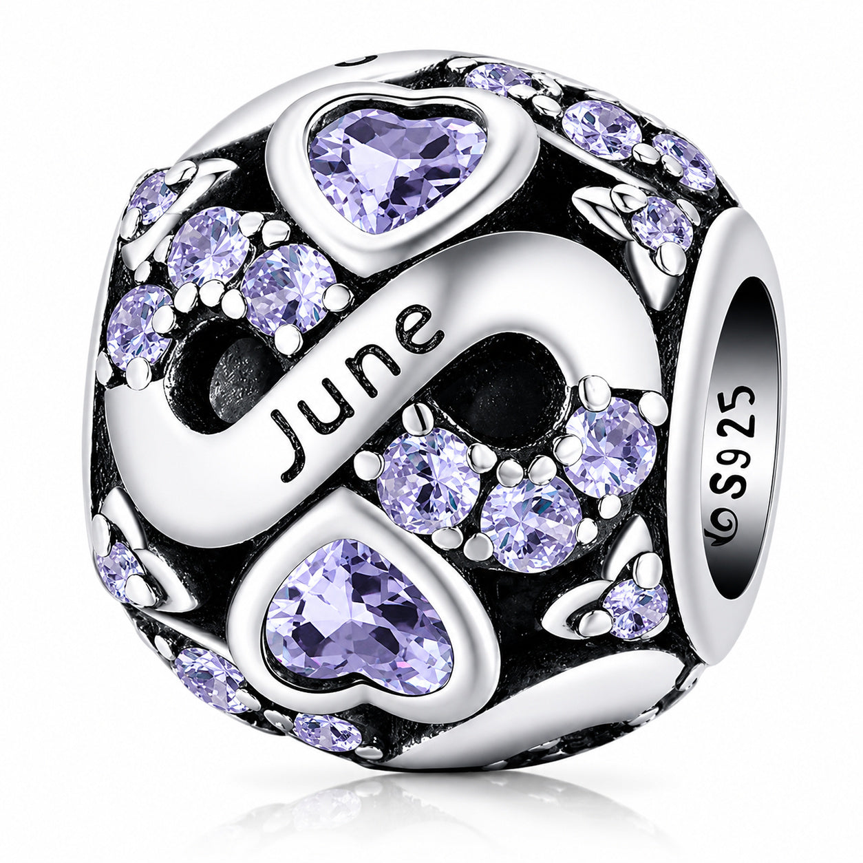 June Birthstone Infinity Birthday Bead Charm for Bracelet, S925 Sterling Silver