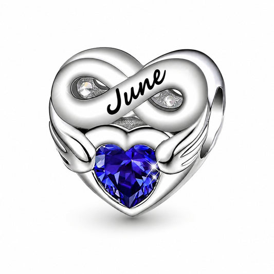 June Birthstone Months Heart Charm for Bracelet, S925 Sterling Silver