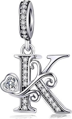Classic Alphabet Letters A to Z Sterling Silver Dangle Charm Hallmarked S925 for Charm Bracelet and Necklace