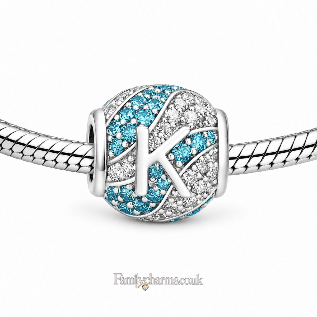 Alphabets Letter K Sterling Silver Charm Hallmarked S925 for Charm Bracelet and Necklace