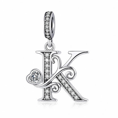 Classic Alphabet Letters A to Z Sterling Silver Dangle Charm Hallmarked S925 for Charm Bracelet and Necklace