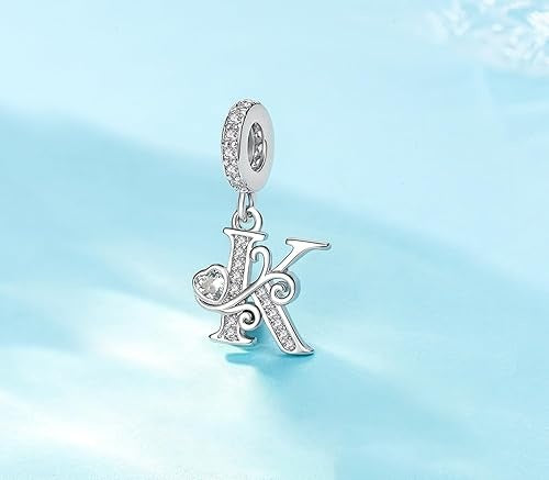 Classic Alphabet Letters A to Z Sterling Silver Dangle Charm Hallmarked S925 for Charm Bracelet and Necklace