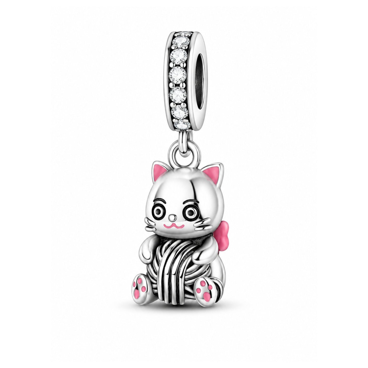 Kitten Yarn Ball Dangle Sterling Silver Charm Hallmarked S925 for Charm Bracelet and Necklace