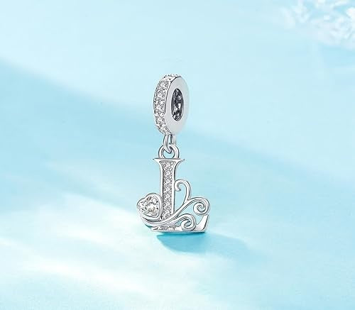 Classic Alphabet Letters A to Z Sterling Silver Dangle Charm Hallmarked S925 for Charm Bracelet and Necklace