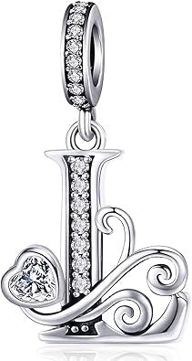 Classic Alphabet Letters A to Z Sterling Silver Dangle Charm Hallmarked S925 for Charm Bracelet and Necklace