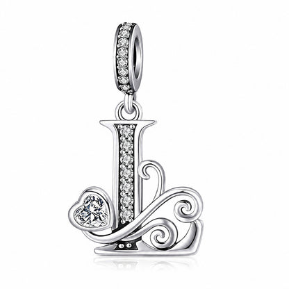 Classic Alphabet Letters A to Z Sterling Silver Dangle Charm Hallmarked S925 for Charm Bracelet and Necklace