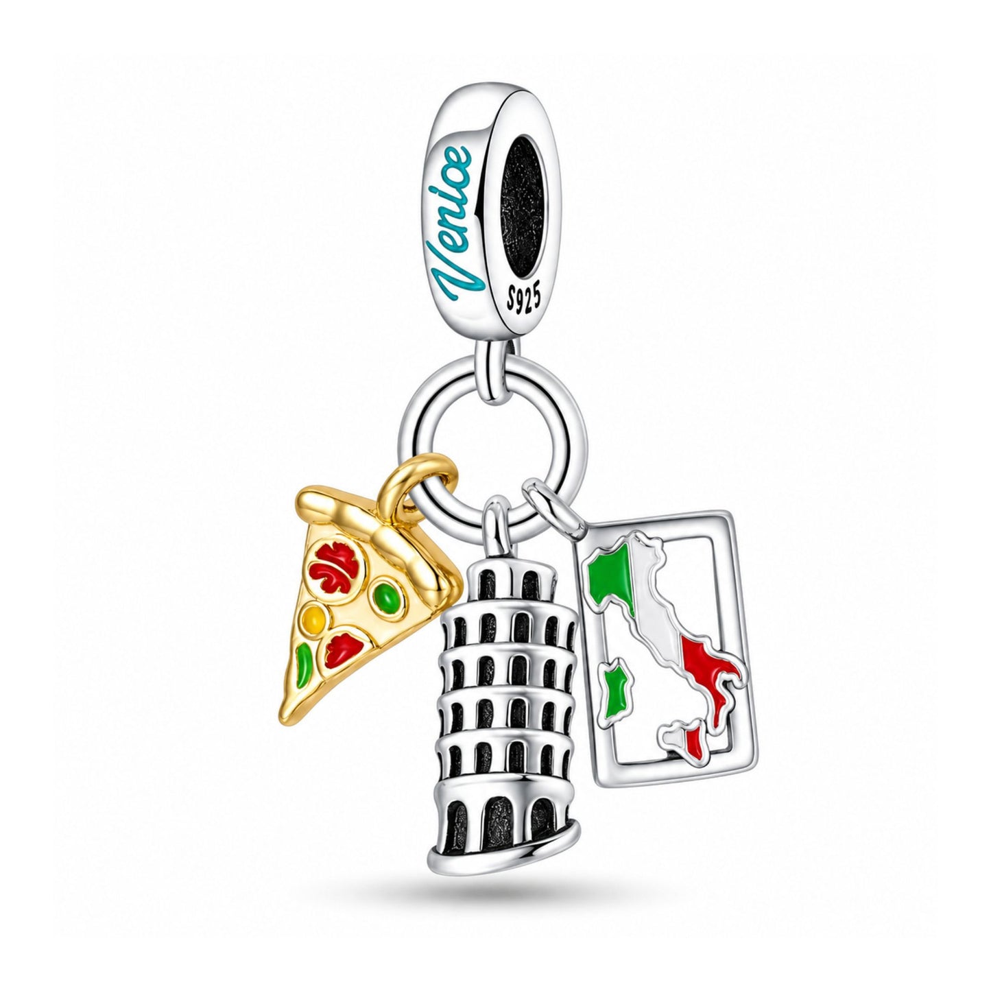 Leaning Tower of Pisa Italy Travel Charm Charm Hallmarked S925 for Charm Bracelet and Necklace