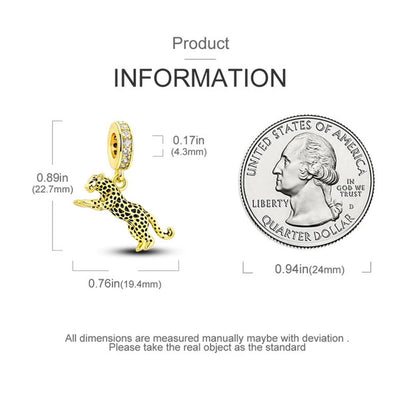 Leopard Dangle Sterling Silver Charm Hallmarked S925 for Charm Bracelet and Necklace