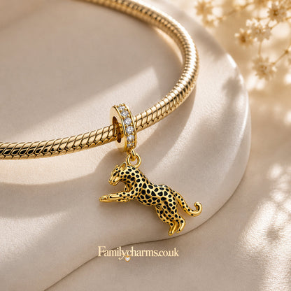 Leopard Dangle Sterling Silver Charm Hallmarked S925 for Charm Bracelet and Necklace