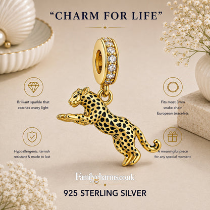 Leopard Dangle Sterling Silver Charm Hallmarked S925 for Charm Bracelet and Necklace