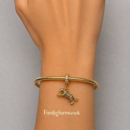 Leopard Dangle Sterling Silver Charm Hallmarked S925 for Charm Bracelet and Necklace