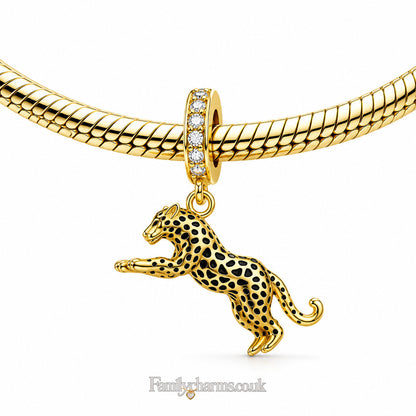 Leopard Dangle Sterling Silver Charm Hallmarked S925 for Charm Bracelet and Necklace