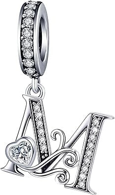 Classic Alphabet Letters A to Z Sterling Silver Dangle Charm Hallmarked S925 for Charm Bracelet and Necklace