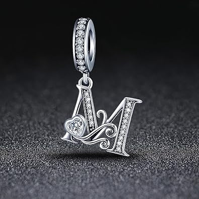 Classic Alphabet Letters A to Z Sterling Silver Dangle Charm Hallmarked S925 for Charm Bracelet and Necklace