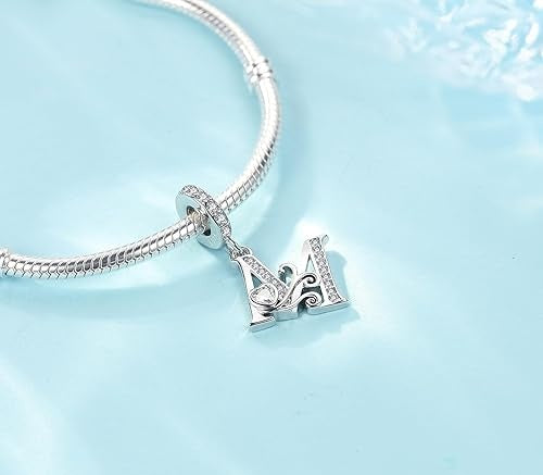 Classic Alphabet Letters A to Z Sterling Silver Dangle Charm Hallmarked S925 for Charm Bracelet and Necklace