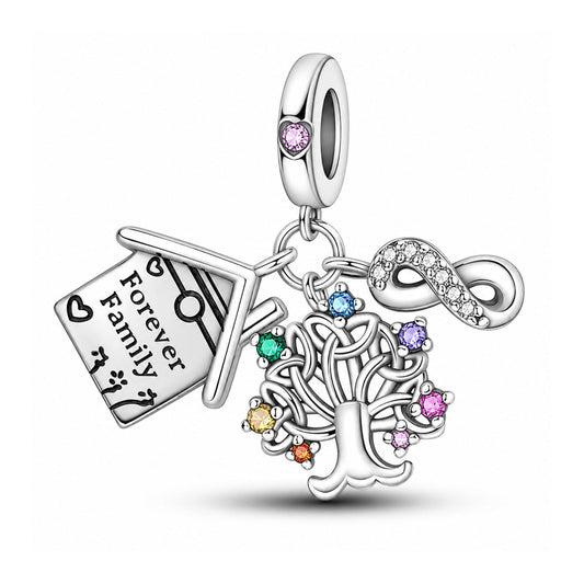 Life Tree Forever Family House Infinity Love Charm Hallmarked S925 for Charm Bracelet and Necklace