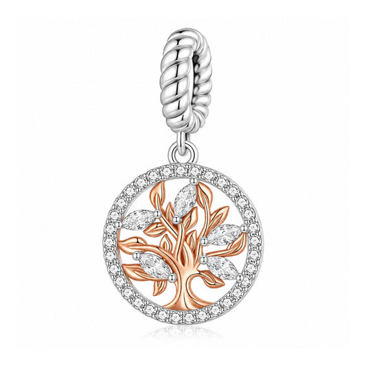 Life Tree Hollow Round Pendant Charm Hallmarked S925 for Charm Bracelet and Necklace