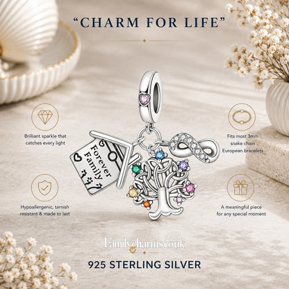Life Tree Forever Family House Infinity Love Charm Hallmarked S925 for Charm Bracelet and Necklace