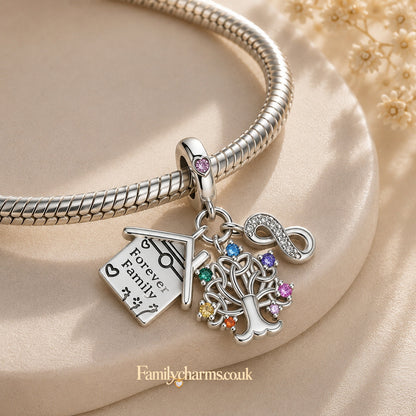 Life Tree Forever Family House Infinity Love Charm Hallmarked S925 for Charm Bracelet and Necklace