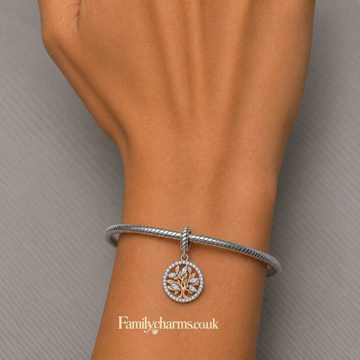 Life Tree Hollow Round Pendant Charm Hallmarked S925 for Charm Bracelet and Necklace