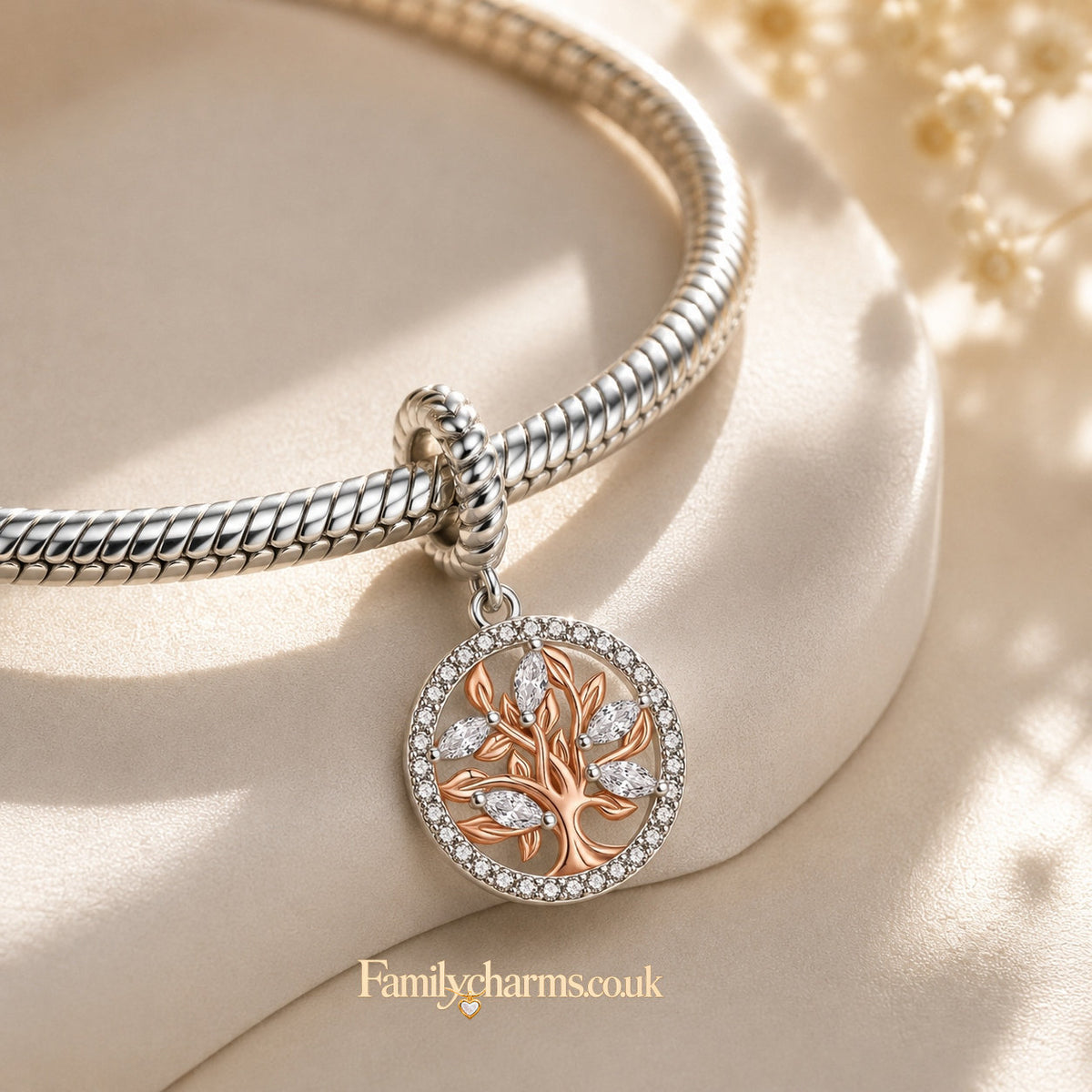 Life Tree Hollow Round Pendant Charm Hallmarked S925 for Charm Bracelet and Necklace