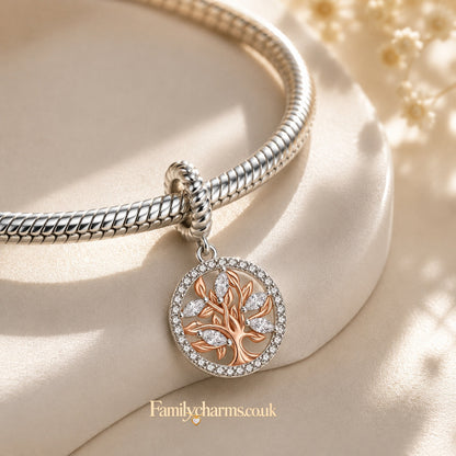 Life Tree Hollow Round Pendant Charm Hallmarked S925 for Charm Bracelet and Necklace