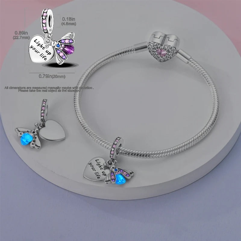 Light Up Your Life Luminous Firefly Charm for Bracelet, S925 Sterling Silver