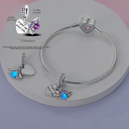 Light Up Your Life Luminous Firefly Sterling Silver Charm Hallmarked S925 for Charm Bracelet and Necklace