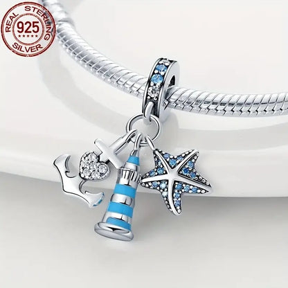 Lighthouse Bead Sterling Silver Charm Hallmarked S925 for Charm Bracelet and Necklace