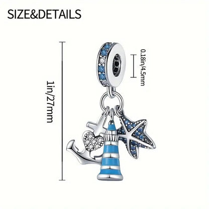 Lighthouse Bead Sterling Silver Charm Hallmarked S925 for Charm Bracelet and Necklace