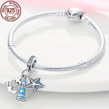 Lighthouse Bead Sterling Silver Charm Hallmarked S925 for Charm Bracelet and Necklace