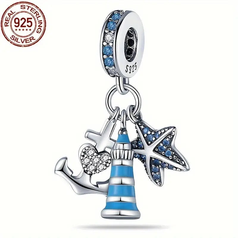 Lighthouse Bead Sterling Silver Charm Hallmarked S925 for Charm Bracelet and Necklace