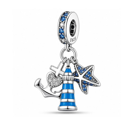 Lighthouse Bead Sterling Silver Charm Hallmarked S925 for Charm Bracelet and Necklace