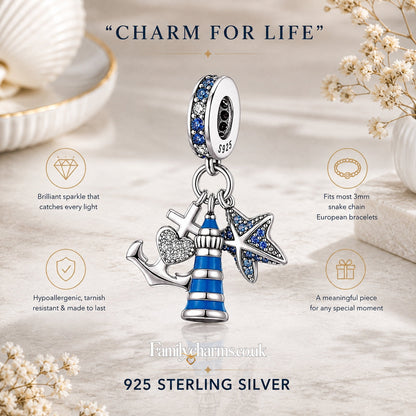 Lighthouse Bead Sterling Silver Charm Hallmarked S925 for Charm Bracelet and Necklace