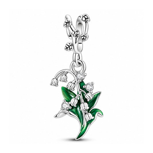 Lily of the Valley Dangle Sterling Silver Charm Hallmarked S925 for Charm Bracelet and Necklace