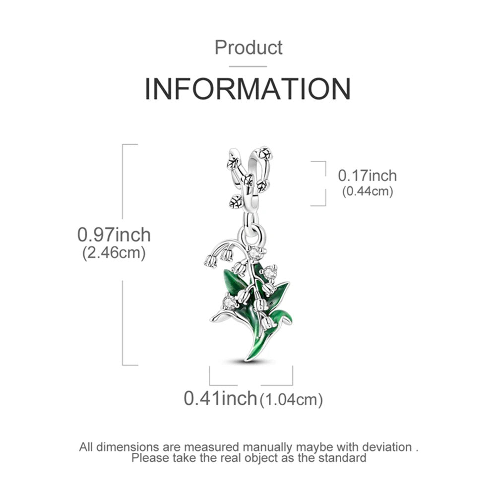 Lily of the Valley Dangle Sterling Silver Charm Hallmarked S925 for Charm Bracelet and Necklace
