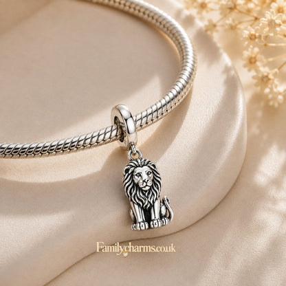 Majestic Lion Sterling Silver Charm Hallmarked S925 for Charm Bracelet and Necklace