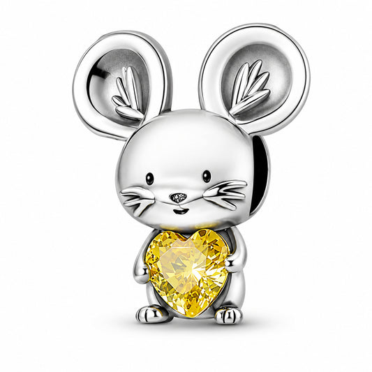 Little Mouse with Heart Sterling Silver Charm Hallmarked S925 for Charm Bracelet and Necklace
