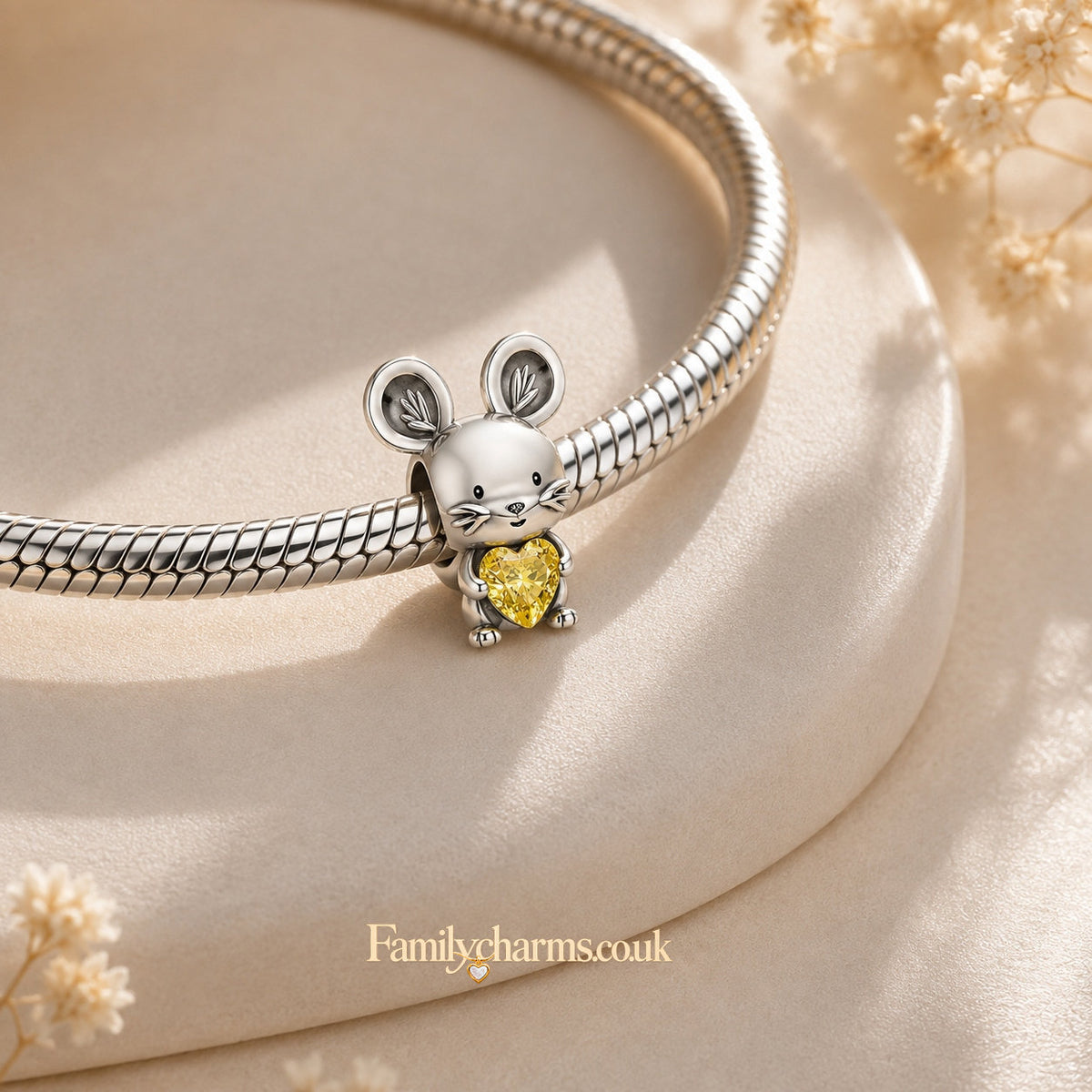 Little Mouse with Heart Sterling Silver Charm Hallmarked S925 for Charm Bracelet and Necklace